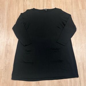 Eileen Fisher Black Long Sleeve Dress With Pockets 100% Cotton